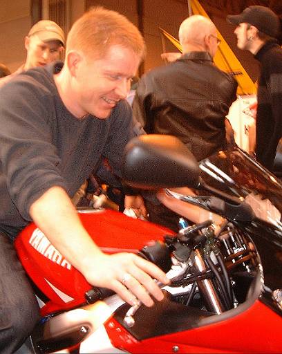 bikeshow2001-014.jpg - Jon on a Yamaha. Possibly the R6 - I think that was his favourite bike today.